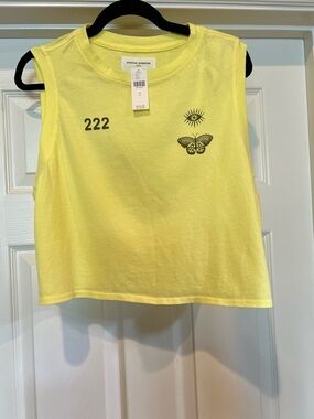 Spiritual Gangster Women’s Yellow Graphic Muscle Tank, oversized, NWT, sz Large